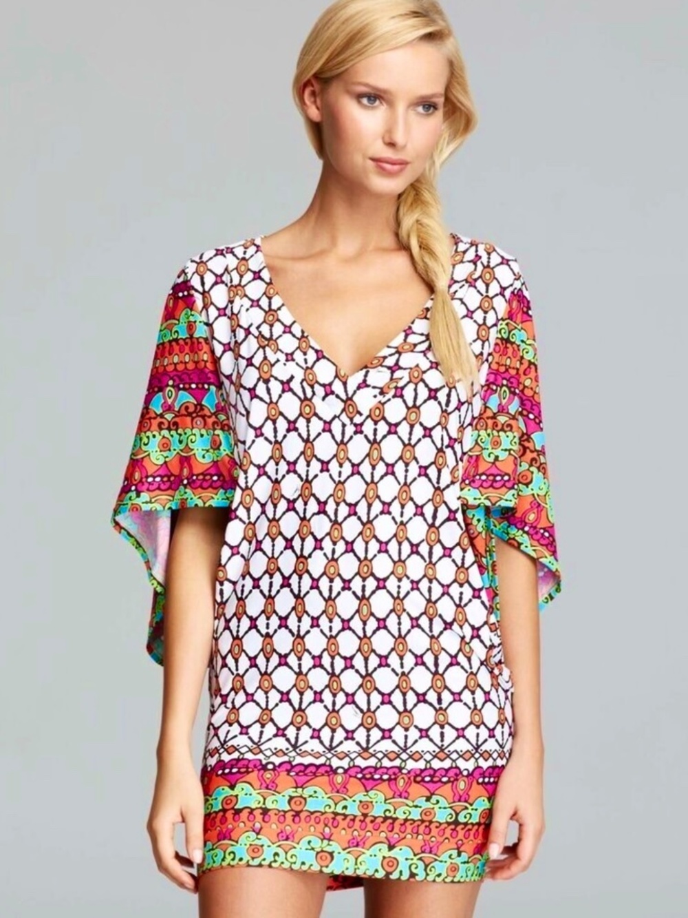 Trina Turk Venice Beach Sz M Caftan Swim Cover-up Tunic Dress Coastal Batik